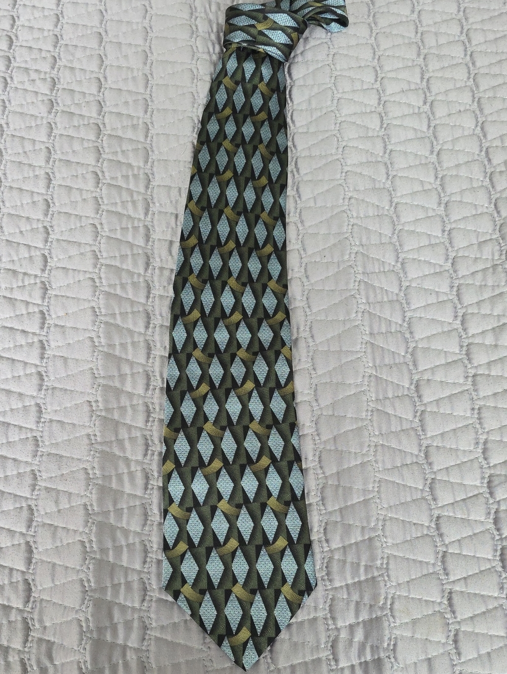 Como Collezione Men's Patterned Silk Tie in Light Blue and Olive